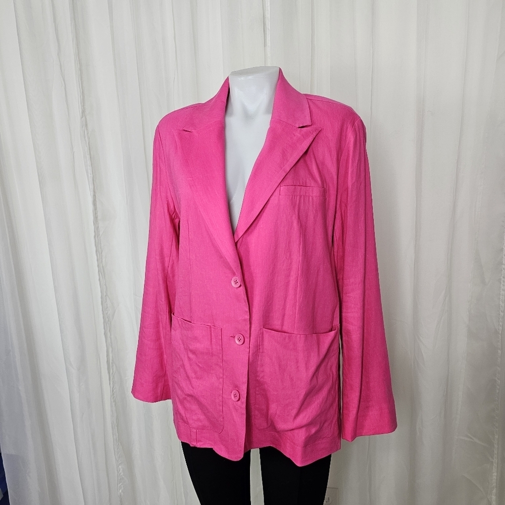 Monrow Pink Linen Blend Blazer Oversized Raspberry Hot Pink Barbie Size Medium